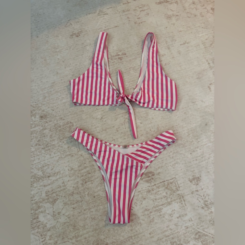 Zaful Pink and White Striped Bikini
